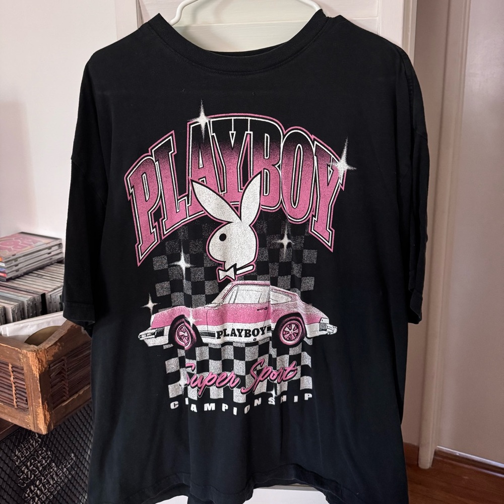 Playboy Graphic T-Shirt in Black and Pink